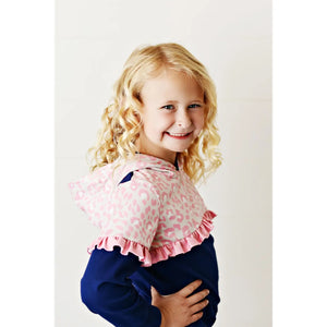 Kids Navy & Pink Leopard Hoodie Sweat Pant Loungewear Set