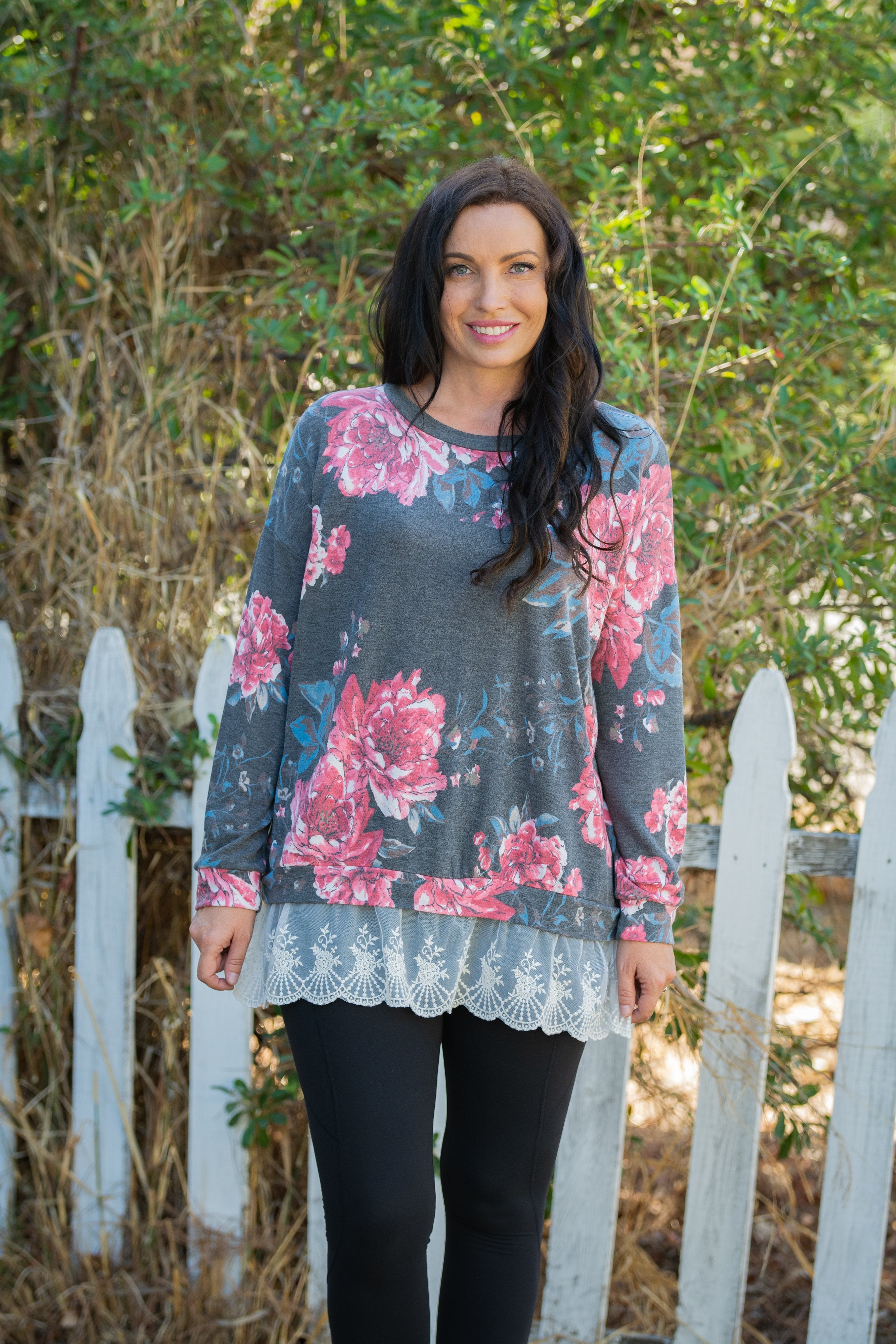 Ruffled in Floral Long Sleeve Pullover