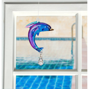 Purple Dolphin Glass Sun Catcher