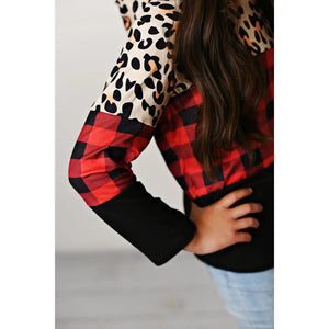 Kids Red Check Leopard Fall Winter Hoodie Shirt