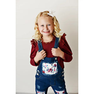 Kids Plum Floral Coveralls Overalls Fall Winter Set