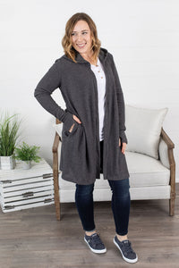 Claire Hooded Waffle Cardigan