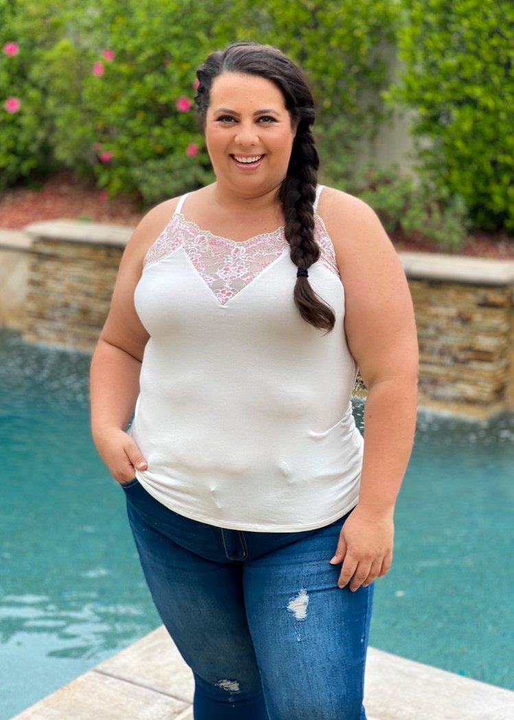Delicate Floral Lace Trim Tank