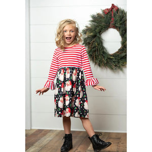 Kids Santa Candy Cane Stripe Holiday Ruffle Dress