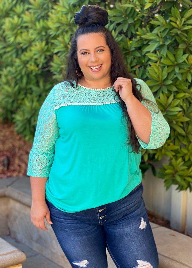 Pearls and Lace 3/4 Sleeve Top