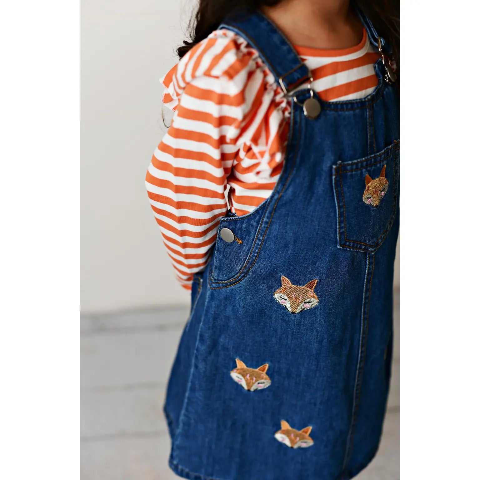 Kids Denim Embroidered Fox Jumper Fall Winter Set