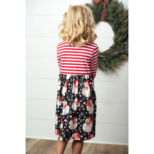 Kids Santa Candy Cane Stripe Holiday Ruffle Dress