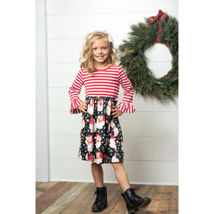 Kids Santa Candy Cane Stripe Holiday Ruffle Dress
