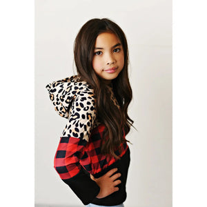 Kids Red Check Leopard Fall Winter Hoodie Shirt