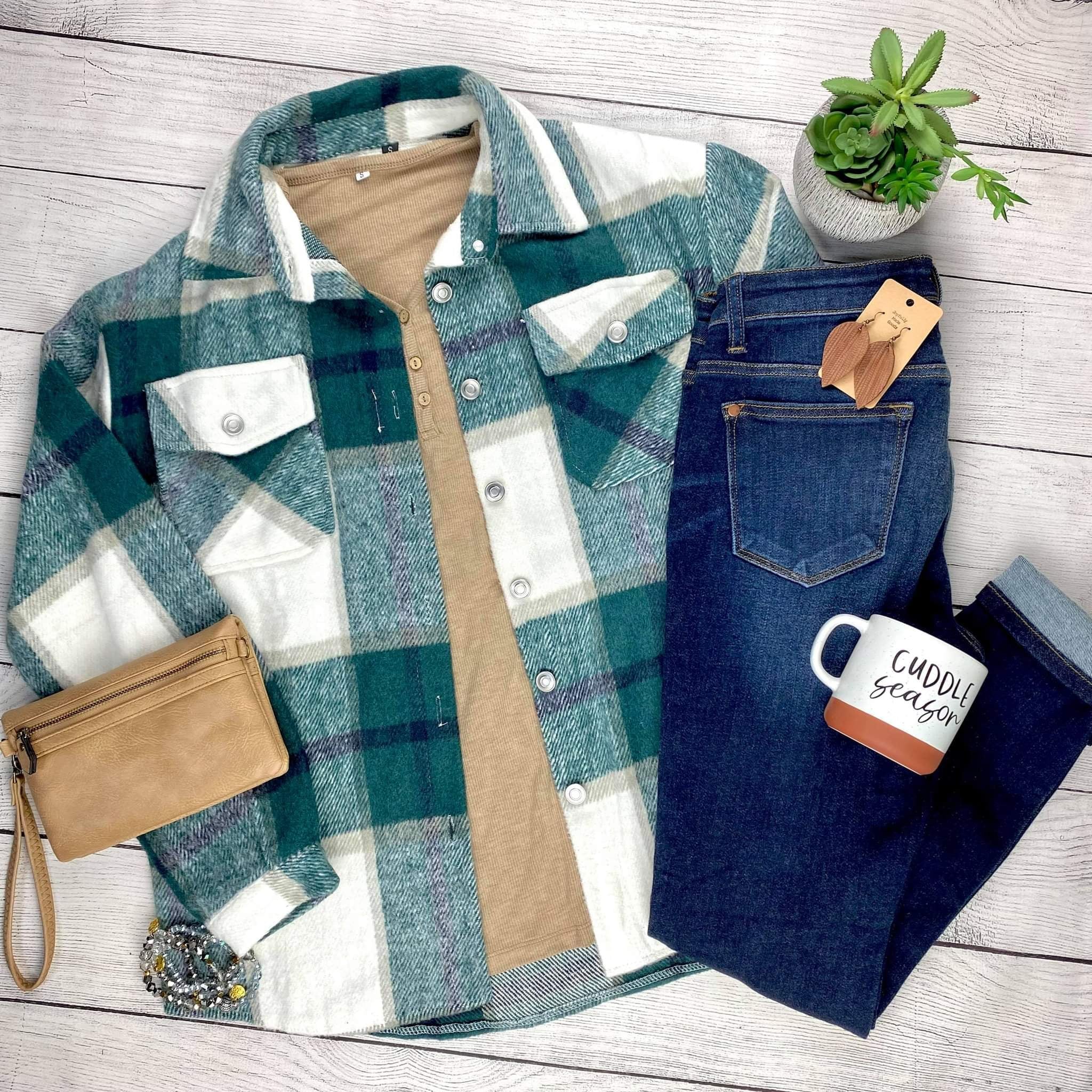 Holly Plaid Shacket- Green Mixes