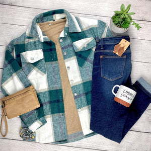 Holly Plaid Shacket- Green Mixes