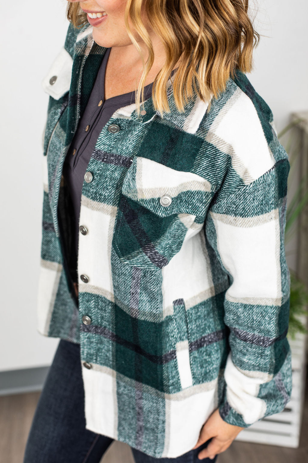 Holly Plaid Shacket- Green Mixes