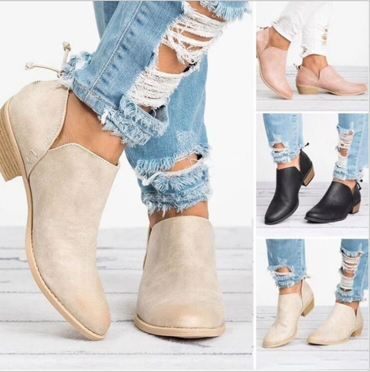 Low V-Cut booties with Back Zipper