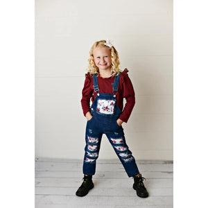 Kids Plum Floral Coveralls Overalls Fall Winter Set