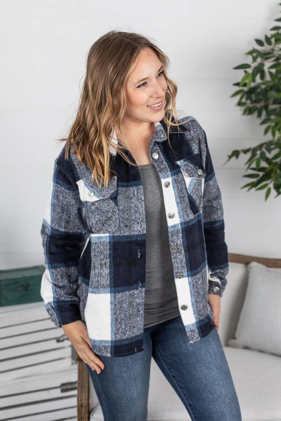 Holly Plaid Shacket - Navy Plaid