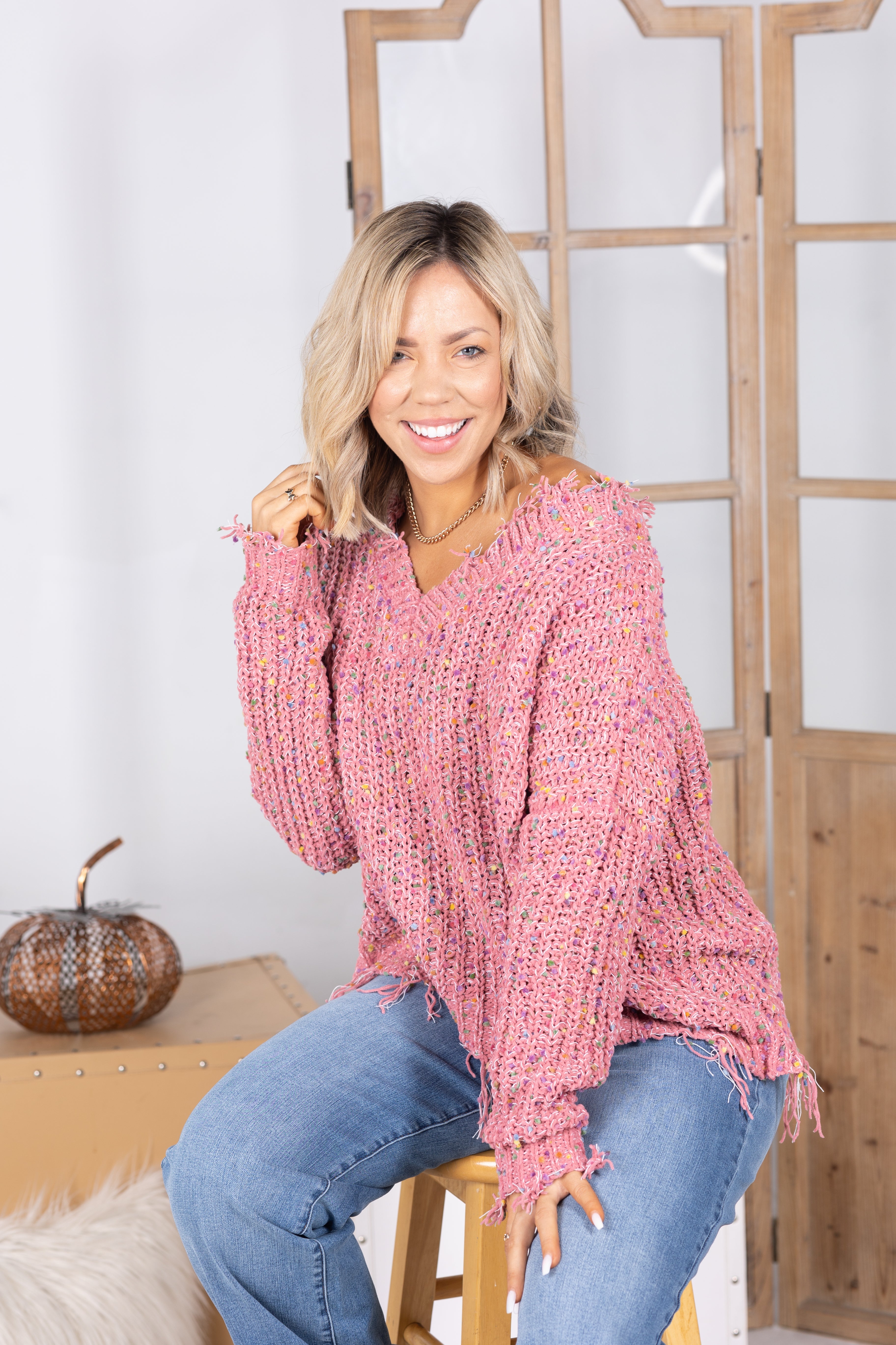 Sprinkles of Love Frayed Popcorn Sweater