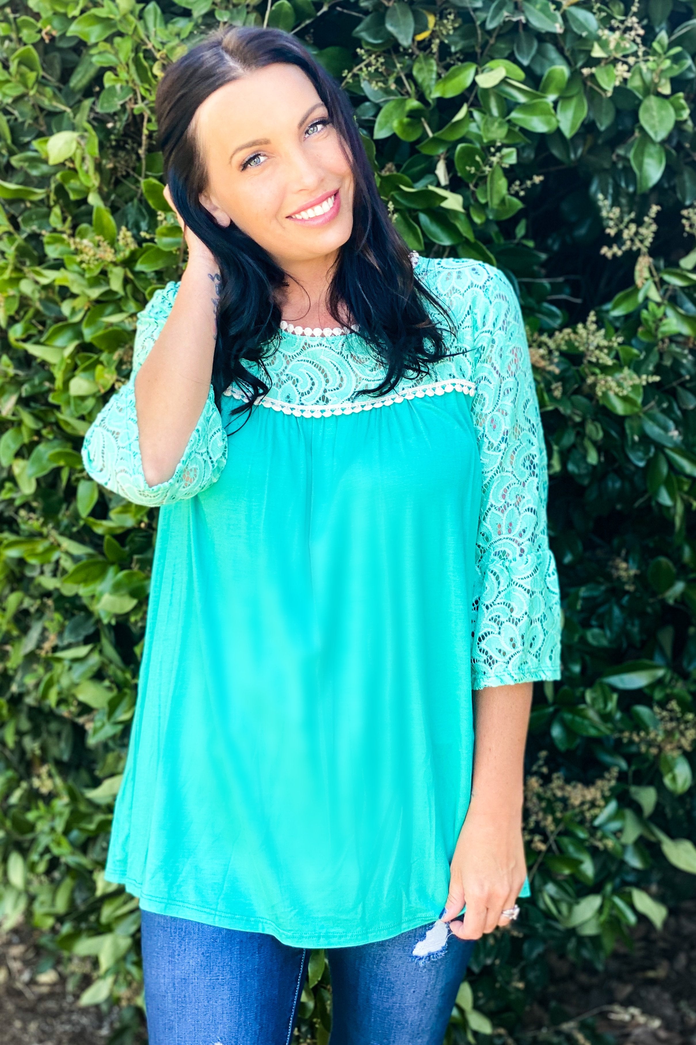 Pearls and Lace 3/4 Sleeve Top