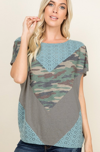 One of a Kind Eyelet Color Block Tee