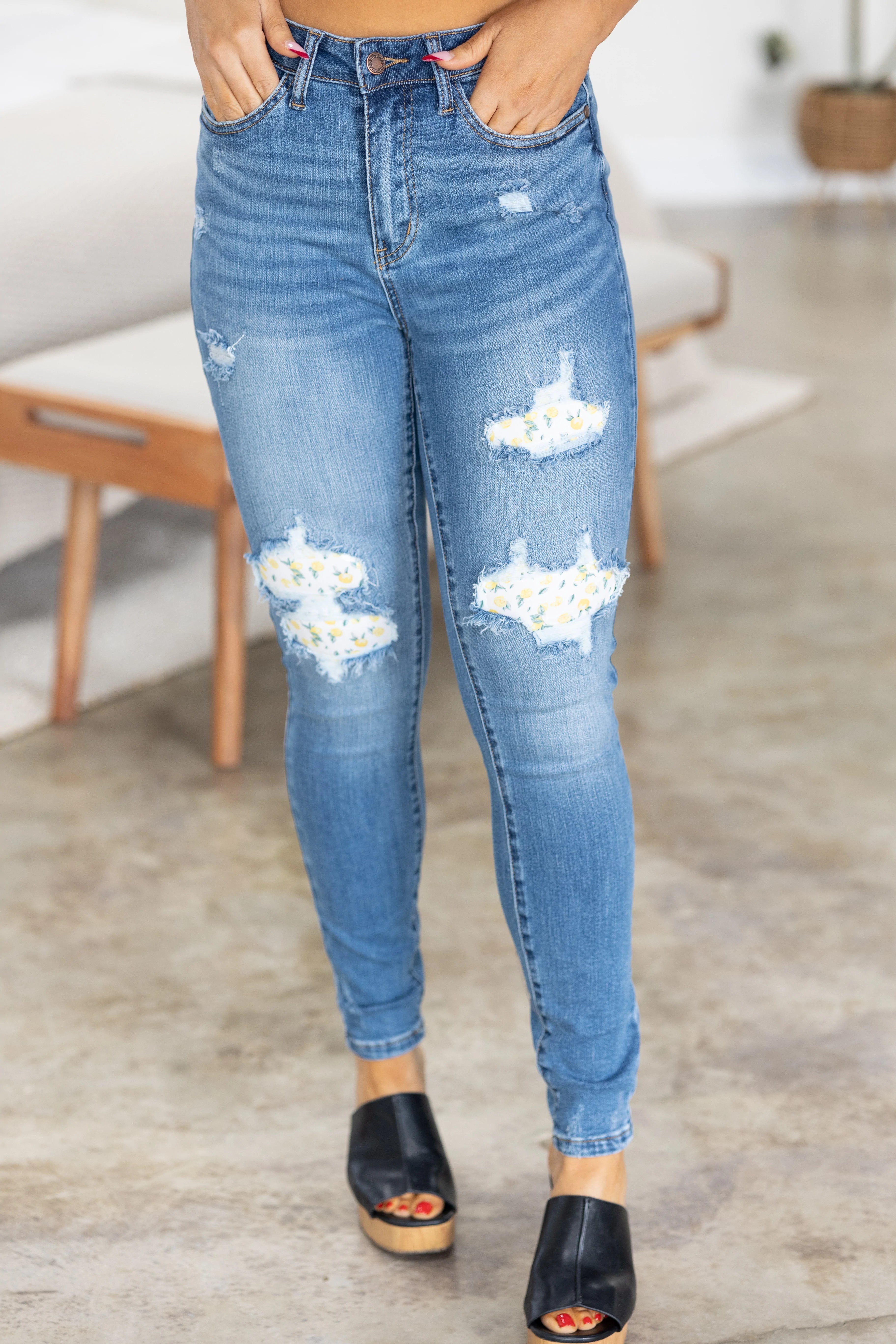 Lemon Drops Judy Blue Patched Skinnies
