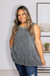 Gun Metal Peplum Tank