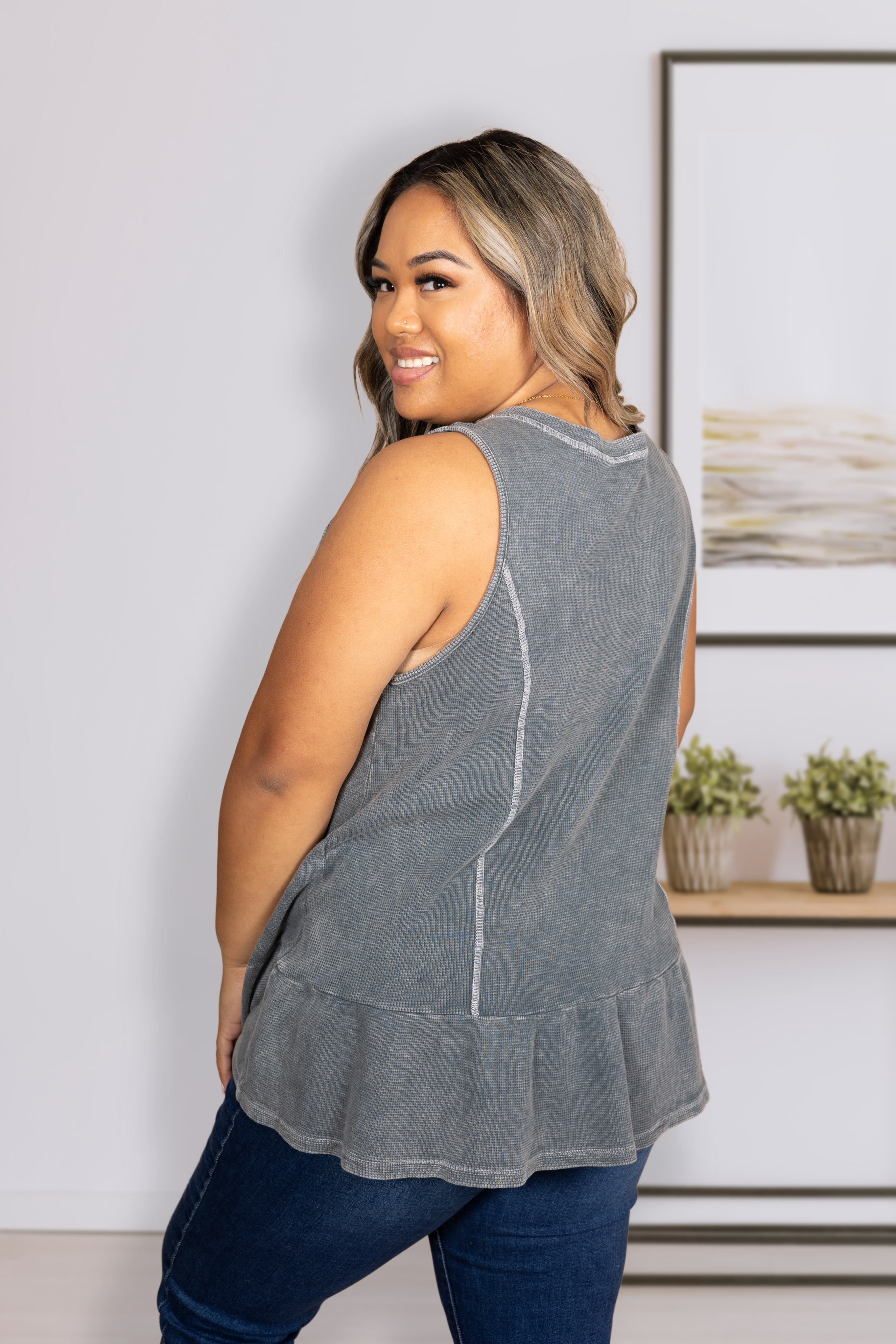 Gun Metal Peplum Tank
